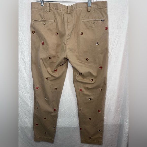 Polo Ralph Lauren Khaki Chinos Embroidered Crest Pants 36x32 Slim Fit - Picture 7 of 9